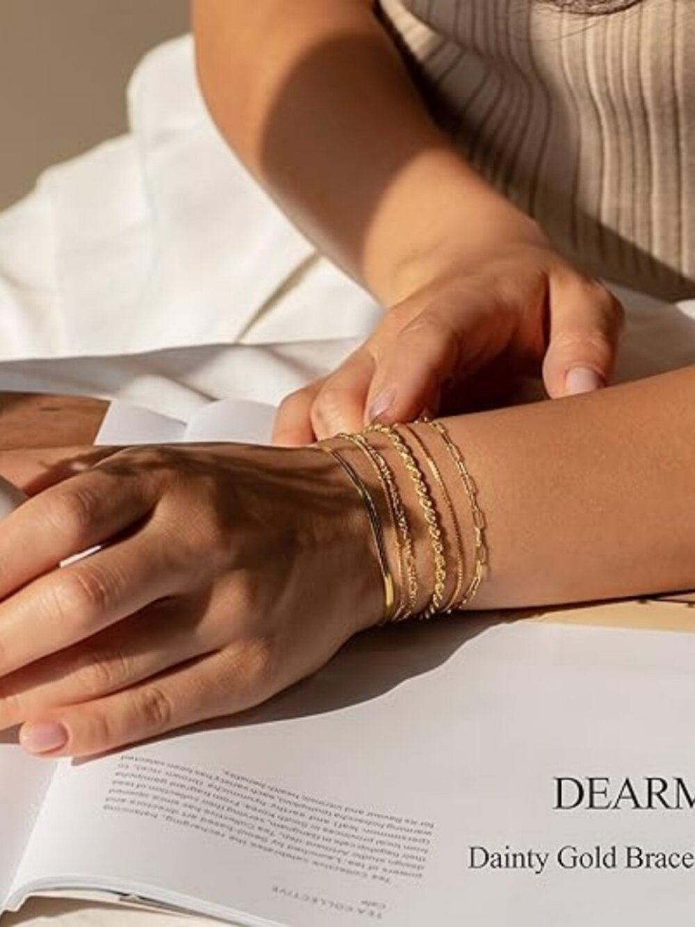 Gold Bracelets for Women Waterproof, 14K Gold Plated Minimalist Bracelets Stack - Picture 3 of 3